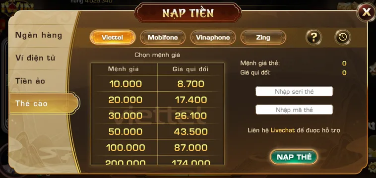 Nạp tiền bằng thẻ cào an toàn - tiện lợi - hỗ trợ mọi nhà mạng.