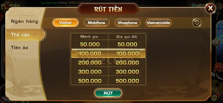 Rút tiền bằng thẻ cào an toàn tiện lợi nhanh chóng  - tiền về chỉ sau 5 phút.