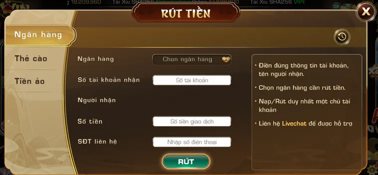 Quy trình rút tiền qua tài khoản ngân hàng tại Iwin.